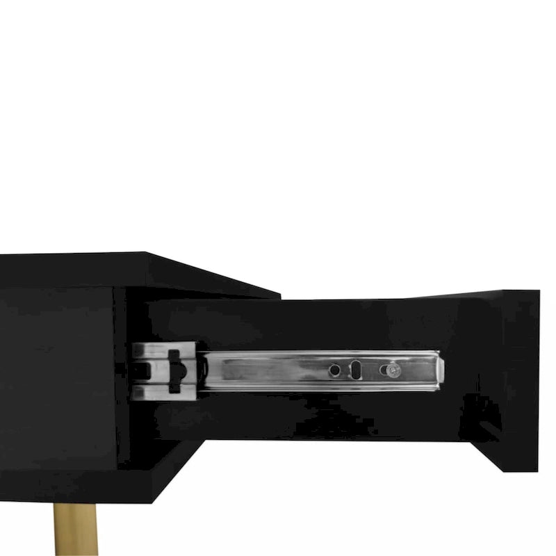 Table basse exquise laquée brillante avec 4 pieds dorés et 2 petits tiroirs