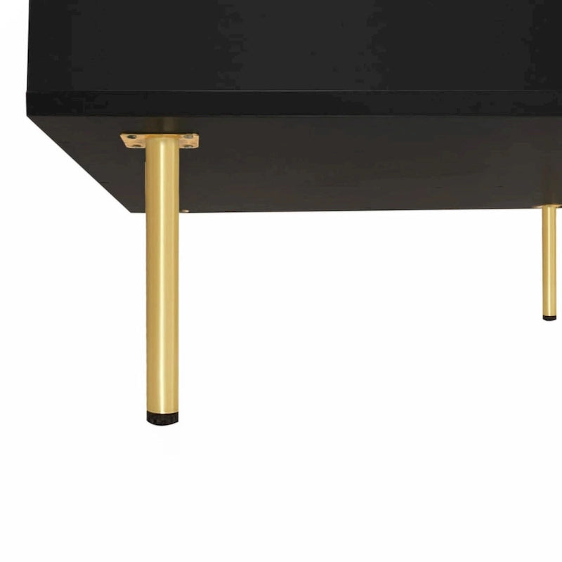 Table basse exquise laquée brillante avec 4 pieds dorés et 2 petits tiroirs