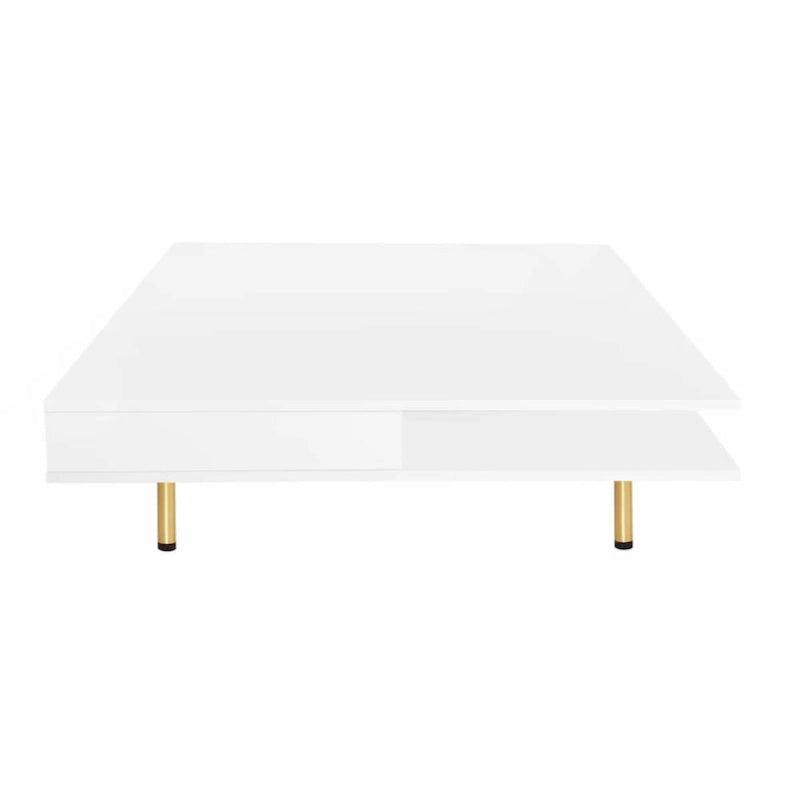 Table basse exquise laquée brillante avec 4 pieds dorés et 2 petits tiroirs