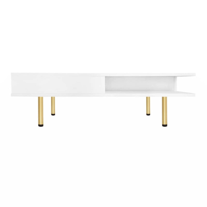 Table basse exquise laquée brillante avec 4 pieds dorés et 2 petits tiroirs