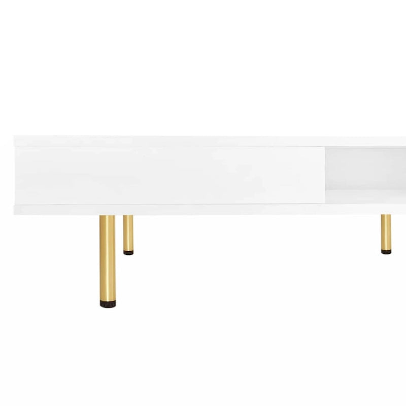 Table basse exquise laquée brillante avec 4 pieds dorés et 2 petits tiroirs