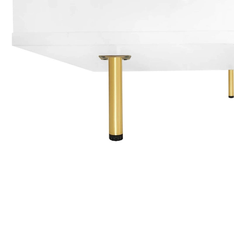 Table basse exquise laquée brillante avec 4 pieds dorés et 2 petits tiroirs