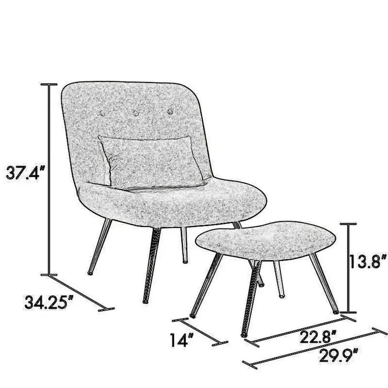 Ensemble fauteuil et ottoman modernes, en tissu gris tissé, chromé