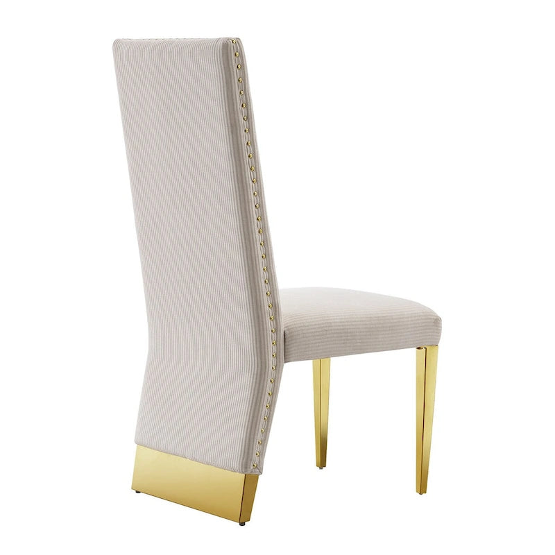 Chaises de salle à manger modernes en velours crème avec pieds dorés - Lot de 2