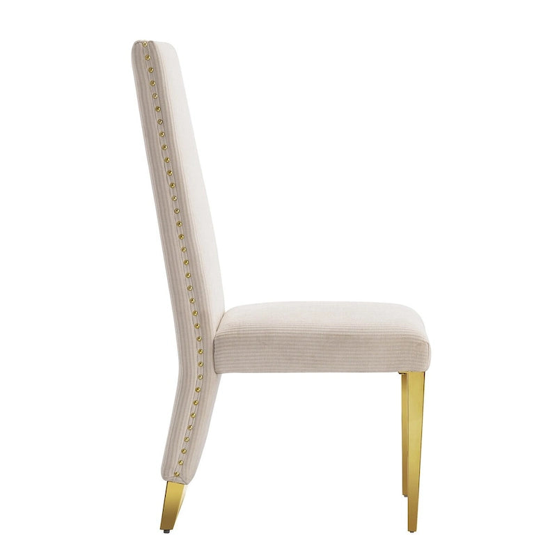 Chaises de salle à manger modernes en velours crème avec pieds dorés - Lot de 2