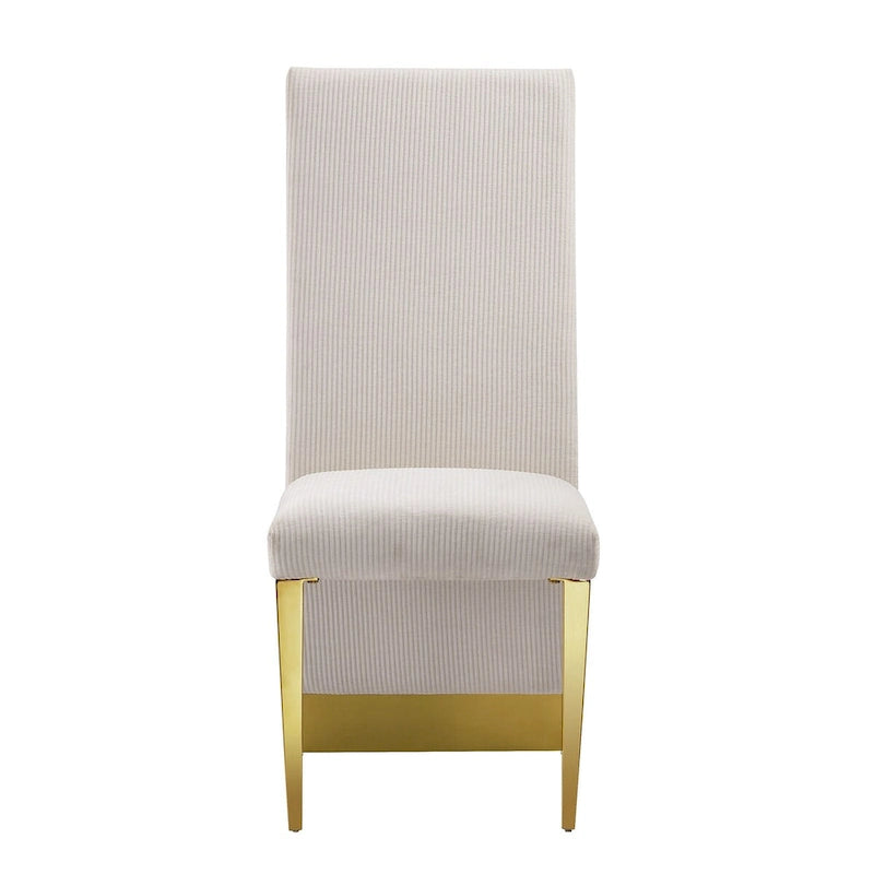 Chaises de salle à manger modernes en velours crème avec pieds dorés - Lot de 2