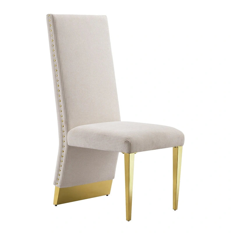 Chaises de salle à manger modernes en velours crème avec pieds dorés - Lot de 2
