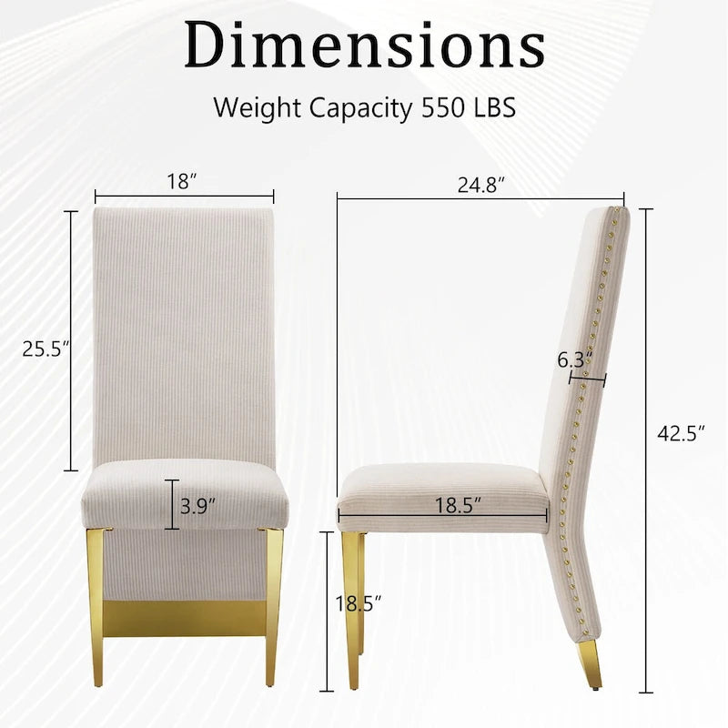 Chaises de salle à manger modernes en velours crème avec pieds dorés - Lot de 2