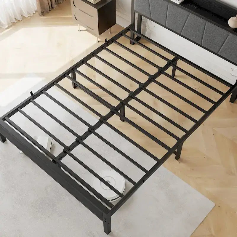 Cadre de lit plateforme Queen Size avec tête de lit de rangement et station de recharge