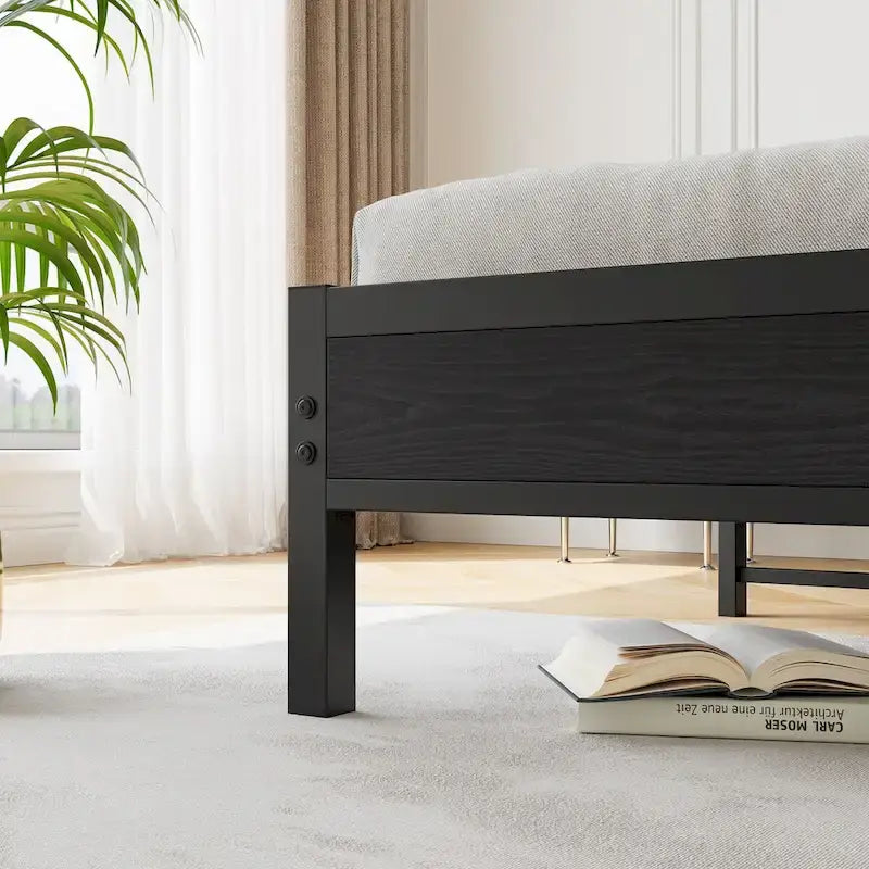 Cadre de lit plateforme Queen Size avec tête de lit de rangement et station de recharge